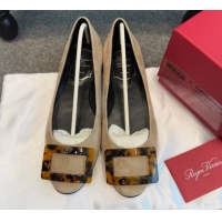 Luxurious Roger Vivier Trompette Ballerinas in Suede with Buckle Beige 1030073