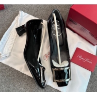 Top Design Roger Vivier Trompette Pumps 4.5cm in Patent Leather with Buckle Black/Silver 1030077