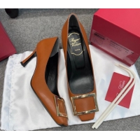 Most Popular Roger Vivier Trompette Pumps 7cm in Calf Leather with Buckle Brown 1030082
