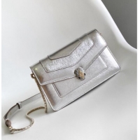New Design Bvlgari Serpenti Forever Chain Wallet Mini Crossbody bag in Calfskin 1030 Silver 2024