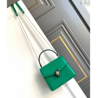 Best Design Bvlgari Serpenti Forever Small Top Handle Bag in Ostrich Pattern Calf Leather 30021 Green 2024