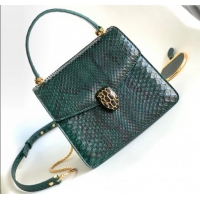 Buy Discount Bvlgari Serpenti Forever Small Top Handle Bag in Shiny Python Karung Skin 30022 Green 2024