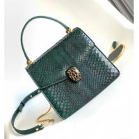 Buy Discount Bvlgari Serpenti Forever Small Top Handle Bag in Shiny Python Karung Skin 30022 Green 2024