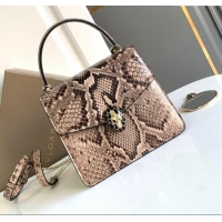 Best Quality Bvlgari Serpenti Forever Small Top Handle Bag in Shiny Python Karung Skin 30024 Grey 2024