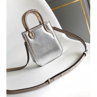 Top Grade Bvlgari Serpentine Mini Tote bag in Lizard Pattern Leather 30026 Silver 2024