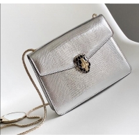 Well Crafted Bvlgari Serpenti Forever Small Crossbody Bag in Lizard Pattern Leather 30027 Silver 2023