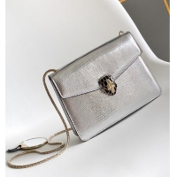Well Crafted Bvlgari Serpenti Forever Small Crossbody Bag in Lizard Pattern Leather 30027 Silver 2023
