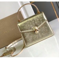 Affordable Price Bvlgari Serpenti Forever Small Top Handle Bag in Ostrich Pattern Calf Leather 30030 Gold 2024