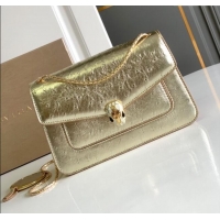 Top Grade Bvlgari Serpenti Forever Medium Shoulder Bag in Ostrich Pattern Calf Leather 30032 Gold 2024