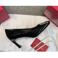 Top Grade Roger Vivier Trompette Pumps 7cm in Patent Leather with Buckle Black/Gold 1030087