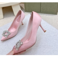 Classic Hot Roger Vivier Jewel Pumps 8.5cm in Satin Pink 1030089