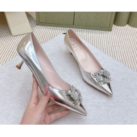 Sumptuous Roger Vivier Jewel Pumps 4.5cm in Calf Leather Silver 1030092