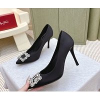 Roger Vivier Efflorescence Jewel Pumps 8.5cm in Satin Black 1030099