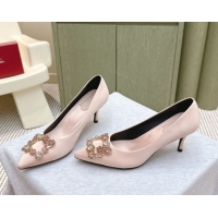Good Quality Roger Vivier Efflorescence Jewel Pumps 6.5cm in Satin Pink 1030101