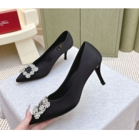 Pretty Style Roger Vivier Efflorescence Jewel Pumps 6.5cm in Satin Black 1030103