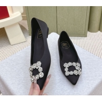 Grade Quality Roger Vivier Efflorescence Jewel Ballerinas Flat in Satin Black 1030104