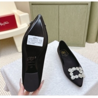Grade Quality Roger Vivier Efflorescence Jewel Ballerinas Flat in Satin Black 1030104