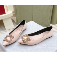 Top Grade Roger Vivier Efflorescence Jewel Ballerinas Flat in Satin Pink 1030105