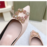 Top Grade Roger Vivier Efflorescence Jewel Ballerinas Flat in Satin Pink 1030105