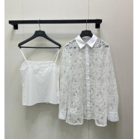 Famous Brand Dior Embroidered Lace Jacket 0812 White 2025