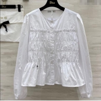 Original Cheap Dior Pleated Shirt DR0904087 White 2025