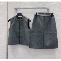 Buy Discount Dior Wool Blend Vest and Skirt Set DR090440 Dark Grey 2025