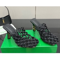 Purchase Bottega Veneta Riva Heel Mules 9cm in Woven Knotted Leather with Frog Charm Black 50823001