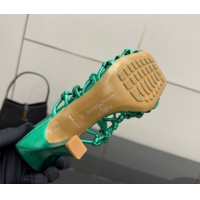 Best Price Bottega Veneta Riva Heel Mules 9cm in Woven Knotted Leather with Frog Charm Green 50823004