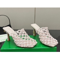 Perfect Bottega Veneta Riva Heel Mules 9cm in Woven Knotted Leather with Frog Charm White 0823007