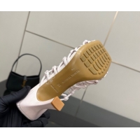 Perfect Bottega Veneta Riva Heel Mules 9cm in Woven Knotted Leather with Frog Charm White 0823007