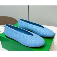 Good Looking Bottega Veneta Rosa Ballerinas Flat in Mini Intrecciato Leather Blue 0823011