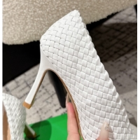 Top Design Bottega Veneta Sofia Heel Pumps 9cm in Intreccio Leather White 50823028