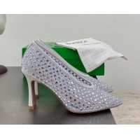 Luxury Discount Bottega Veneta Sofia Heel Pumps 9cm in Mesh and Strass White 50823028