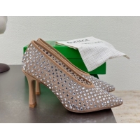 Luxury Bottega Veneta Sofia Heel Pumps 9cm in Mesh and Strass Beige 0823029