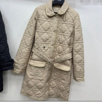 Luxury Cheap Dior Oblique Padded Coat with Belt DR090404 Beige 2025