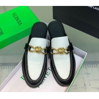 Buy Luxury Bottega Veneta Astaire Flat Mules in Calfskin Leather with Knot Black/White/Gold 0823043