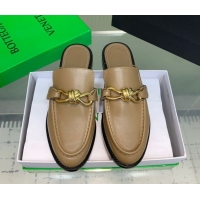Good Quality Bottega Veneta Astaire Flat Mules in Calfskin Leather with Knot Beige/Gold 0823045