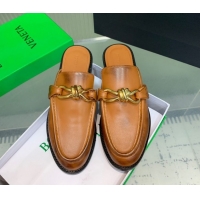 Grade Bottega Veneta Astaire Flat Mules in Faded Calfskin with Knot Brown/Gold 0823047