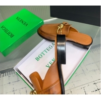 Grade Bottega Veneta Astaire Flat Mules in Faded Calfskin with Knot Brown/Gold 0823047