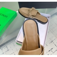 Discount Bottega Veneta Astaire Flat Mules in Calfskin Leather with One-Tone Knot Beige 0823049