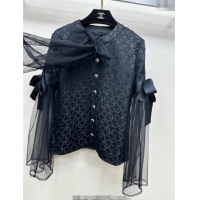 ​Best Quality Chanel Silk and Mesh Shirt with Bow CH111464 Black 2025