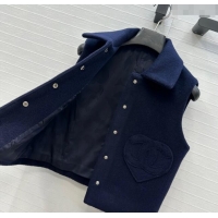 Luxury Discount Chanel Heart Wool Mini Vest CH111545 Dark Blue 2025