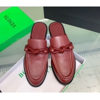 Sophisticated Bottega Veneta Astaire Flat Mules in Calfskin Leather with One-Tone Knot Red 0823050