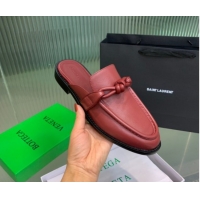 Sophisticated Bottega Veneta Astaire Flat Mules in Calfskin Leather with One-Tone Knot Red 0823050