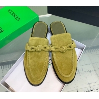 Purchase Bottega Veneta Astaire Flat Mules in Suede with One-Tone Knot Green 0823051