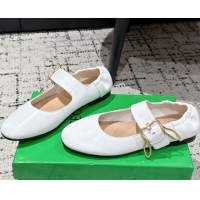 Sumptuous Bottega Veneta Astaire Mary-Jane Ballerinas Flat in Lambskin Leather with Rabbit Shaped Buckle White 0823056