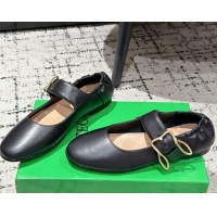 Hot Style Bottega Veneta Astaire Mary-Jane Ballerinas Flat in Lambskin Leather with Rabbit Shaped Buckle Black 0823057
