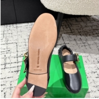 Hot Style Bottega Veneta Astaire Mary-Jane Ballerinas Flat in Lambskin Leather with Rabbit Shaped Buckle Black 0823057