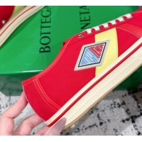 Grade Quality Bottega Veneta Eliot Low-top Sneakers in Canvas with Leather Trim Red 0823059