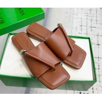 Best Price Bottega Veneta Solstice Flat Thong Slides Sandal in Calfskin Leather Brown 0823063